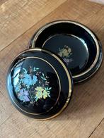 Grieks Snuisterijen Potje met Gouden Bloemen, Gebruikt, Porselein of Keramiek, Schaal, Rond