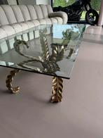 Unieke Brutalist Bronzen Salontafel met Glasplaat, Ophalen, Gebruikt, 100 tot 150 cm, Metaal