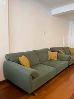 2x Olijfgroene Banken + Gele Fauteuil (set), Ophalen, Overige materialen, 100 tot 125 cm, Zo goed als nieuw