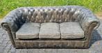 Chesterfield vintage bank grijs antraciet leer + BEZORGING, Gebruikt, Chesterfield, Leer, Ophalen of Verzenden