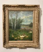 Jeroen J. Damstra (1898 - 1963)- Eendenfamilie aan waterkant, Antiek en Kunst, Ophalen of Verzenden