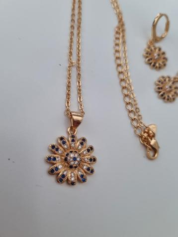 Nieuwe set ketting en oorbellen, goud verguld, verstelbaar beschikbaar voor biedingen