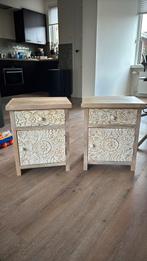2 houten nachtkastjes massief mangohout van VIDAXL, Huis en Inrichting, Ophalen, Minder dan 45 cm, Zo goed als nieuw, Minder dan 55 cm