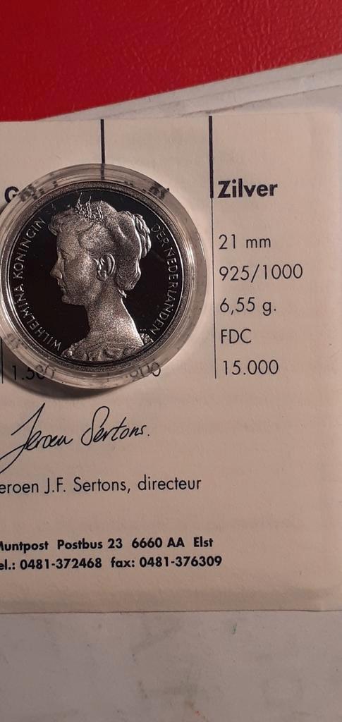 Penning Wilhelmina., Postzegels en Munten, Munten | Europa | Niet-Euromunten, Overige landen, Zilver, Ophalen of Verzenden