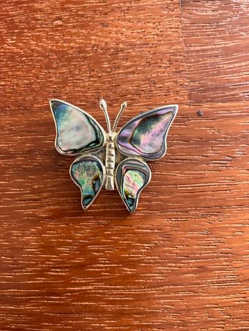Vintage Zilveren Vlinder Broche Abalone beschikbaar voor biedingen