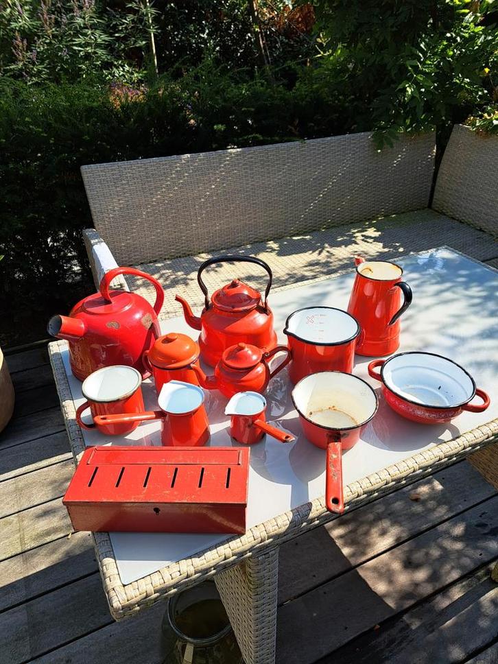 Vintage Emaille Keukenset - Rood, Antiek en Kunst, Antiek | Emaille, Ophalen