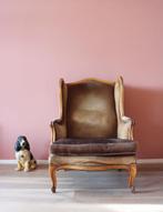 Bruine vintage Barok fauteuil. Houte Queen Ann stoel, velvet, Antiek en Kunst, Antiek | Meubels | Stoelen en Banken, Ophalen