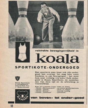 Retro reclame 1961 Koala Neede herenondergoed bowlen beschikbaar voor biedingen
