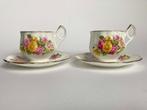 Twee koffiekopjes met schotel ‘Queens’ — antiek Rosina China, Ophalen of Verzenden