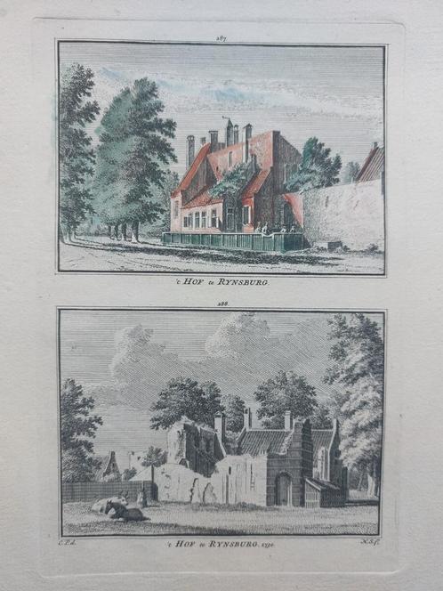 287-288 / Hof van Rynsburg - Rijnsburg Gravure 18e eeuw, Antiek en Kunst, Kunst | Etsen en Gravures, Ophalen of Verzenden