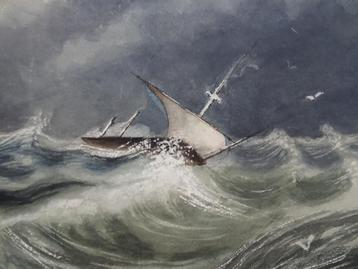 aquarel zeilschip op woelige zee Ilfracombe Devon, Engeland beschikbaar voor biedingen