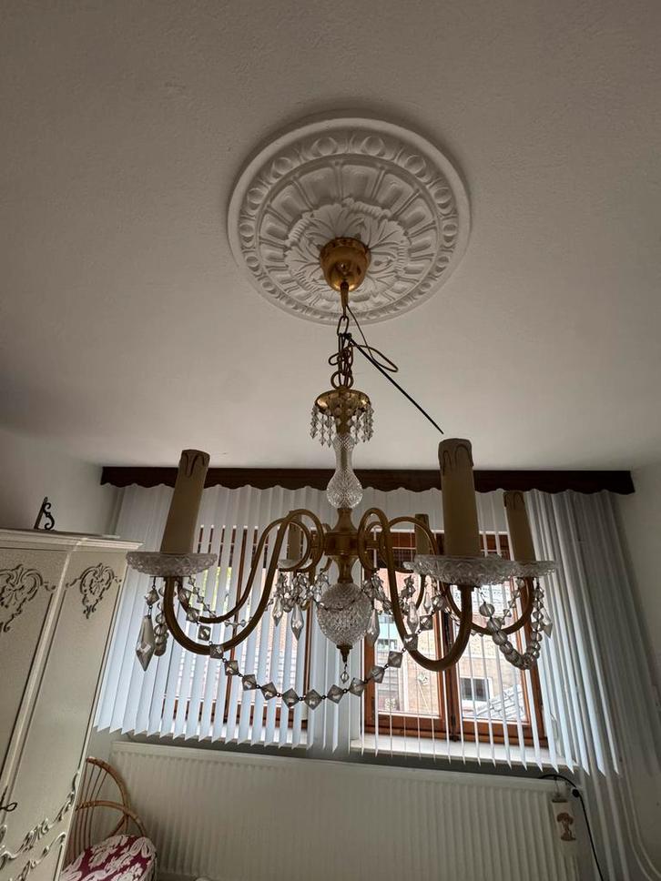 Klassieke kroonluchter met kristallen, Huis en Inrichting, Lampen | Kroonluchters, Gebruikt, Glas, Ophalen