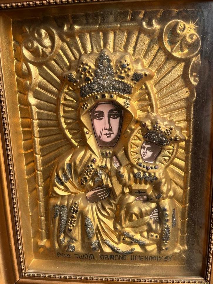 Gouden Icoon van Maria met Kind, Antiek en Kunst, Antiek | Religie, Ophalen of Verzenden