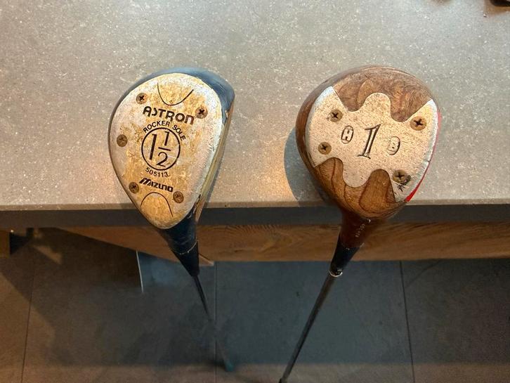 Vintage houten golfclubs: Power-Bilt & Mizuno (persimmon), Sport en Fitness, Golf, Gebruikt, Club, Ophalen of Verzenden