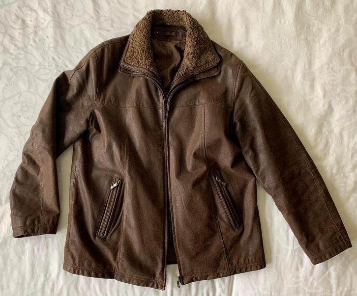 Gevoerde leren jas, heren, maat 50, Kleding | Heren, Jassen | Winter, Zo goed als nieuw, Maat 48/50 (M), Bruin, Ophalen of Verzenden