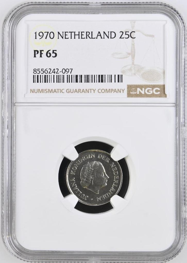 25 cent 1970 NGC Proof 65 (€ 300), Postzegels en Munten, Munten | Nederland, Losse munt, 25 cent, Koningin Juliana, Verzenden