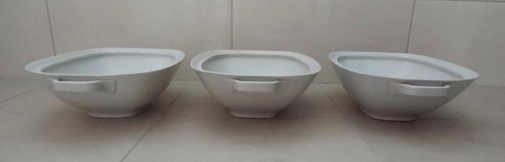 Dekschalen porselein Krautheim 3 stuks met 4 deksels, Huis en Inrichting, Keuken | Servies, Zo goed als nieuw, Schaal of Schalen