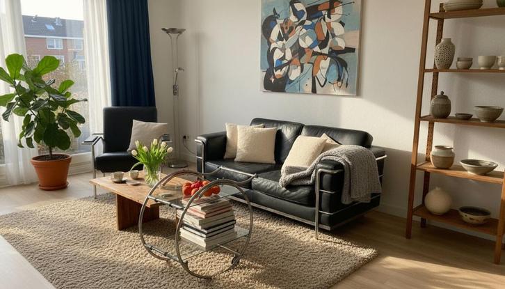 2-zits Design bank –  Le Corbusier LC2 stijl, Huis en Inrichting, Banken | Sofa's en Chaises Longues, Gebruikt, Tweepersoons, 150 tot 200 cm