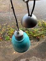 Set van 2 stuks Vintage Industriële Hanglamp - Blauw/Grijs, Ophalen of Verzenden, Gebruikt, Metaal, Minder dan 50 cm