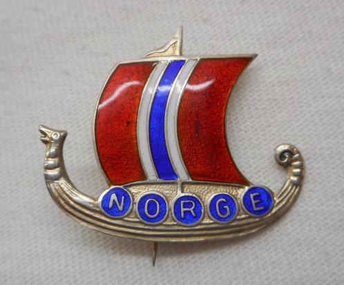 Zilveren Noorse broche vikking schip met emaillen nr.584, Sieraden, Tassen en Uiterlijk, Antieke sieraden, Broche, Zilver, Verzenden