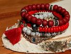 Boho armbanden set rood hamsa strass bedels, Ophalen of Verzenden, Met strass, Rood