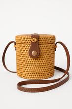 Ronde Rotan Tasje met Leren Details, Ophalen of Verzenden, Nieuw, Bruin, Schoudertasje