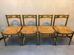 Groene stoelen met rieten zitting - 4 stuks, Ophalen, Gebruikt, Overige kleuren, Twee