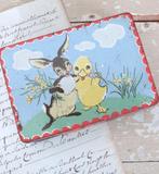 Oud paasblik “Paashaas, kuiken en narcissen”, Ophalen of Verzenden