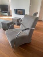 Relax fauteuil met hocker luie stoel rib grijs groen 2 x, Huis en Inrichting, Fauteuils, Gebruikt, Minder dan 75 cm, Stof, 50 tot 75 cm