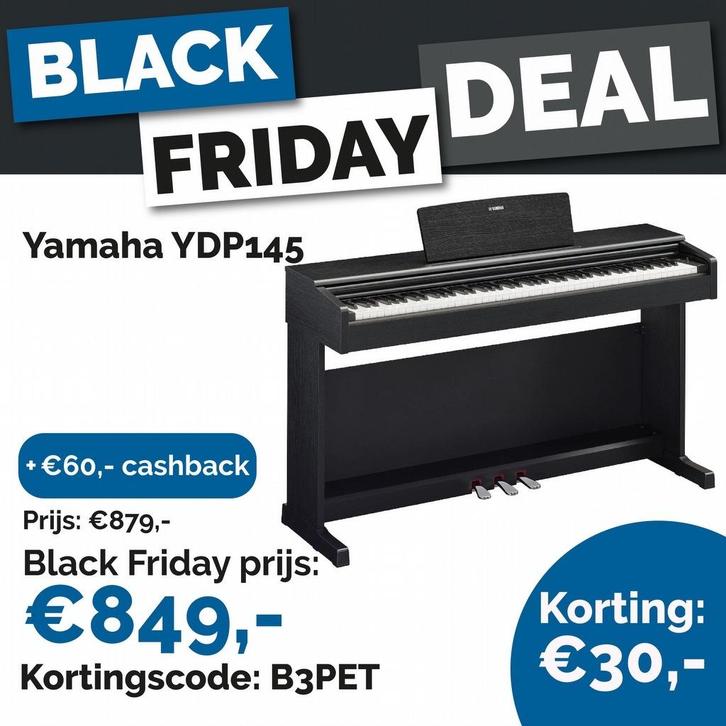 Yamaha YDP-145B Digitale Piano - Zwart, Muziek en Instrumenten, Piano's, Nieuw, Piano, Zwart, Digitaal, Ophalen of Verzenden
