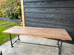 Tafel hout, verstelbaar onderstel, Huis en Inrichting, Tafels | Eettafels, Ophalen, Gebruikt, 50 tot 100 cm, Metaal