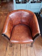 Vintage rustiek schaapleren fauteuil, Huis en Inrichting, Fauteuils, Ophalen, Gebruikt, Minder dan 75 cm, Hout