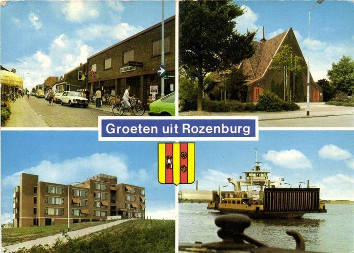 Groeten uit Rozenburg - 4 afb o.a. veerpont - 1979 gelopen, Verzamelen, Ansichtkaarten | Nederland, Ongelopen, Noord-Brabant, Voor 1920
