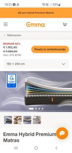 Emma Matras Hybrid Plus 180x200, Ophalen, Tweepersoons, Zo goed als nieuw, Matras