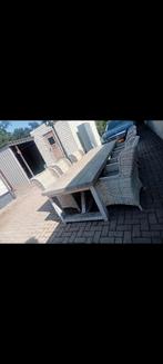 Robuste tuinset douglas tafel 370x110 rotan lounge stoelen, Ophalen of Verzenden, Zo goed als nieuw