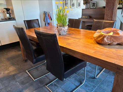 Zwarte leren eetkamerstoelen, Huis en Inrichting, Stoelen, Zo goed als nieuw, Vijf, Zes of meer stoelen, Leer, Zwart, Ophalen