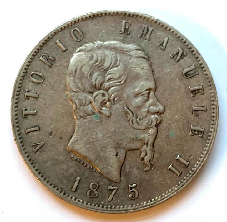 Italië 5 Lire 1873 | Vittorio Emanuele II | 25 Gram zilver, Postzegels en Munten, Munten | Europa | Niet-Euromunten, Zilver, Ophalen of Verzenden