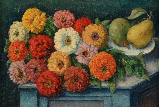 Chris Beekman, stilleven met bloemen en vruchten, Antiek en Kunst, Kunst | Schilderijen | Klassiek, Ophalen of Verzenden