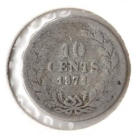Nederland 10 cent 1871 Willem 3, Koning Willem III, Zilver, Ophalen of Verzenden, 10 cent