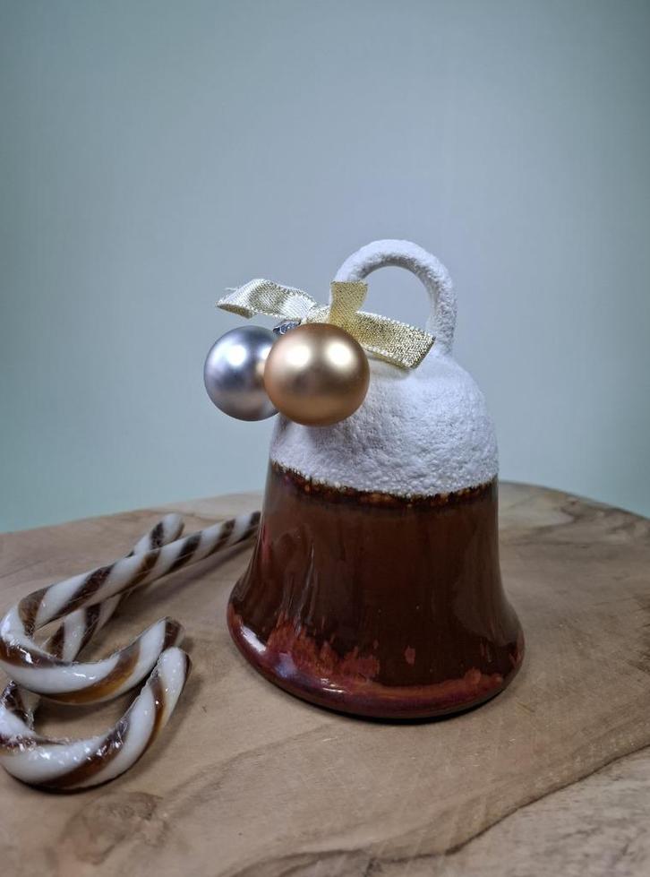 Handgemaakte keramiek kerstklok, koper met sneeuwglazuur, Huis en Inrichting, Woonaccessoires | Overige, Nieuw, Ophalen of Verzenden