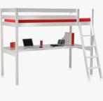 Hoogslaper eenpersoons met bureau (trap links/rechts), Ophalen, 90 cm, Eenpersoons, Wit