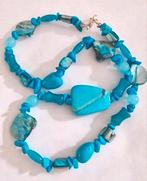 Ketting met blauwe en turquoise stenen, Ophalen of Verzenden, Zo goed als nieuw