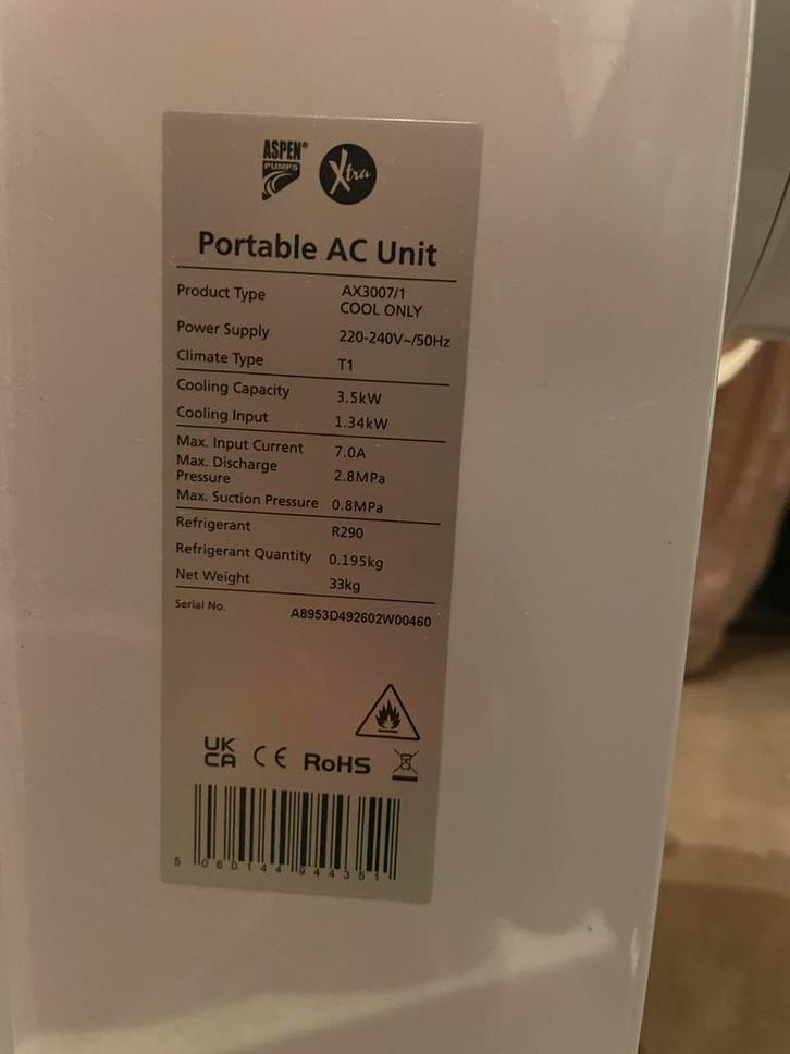 Aspen Mobiele Airco 3,5 kW - Zo goed als nieuw!, Witgoed en Apparatuur, Airco's, Zo goed als nieuw, Mobiele airco, 60 tot 100 m³