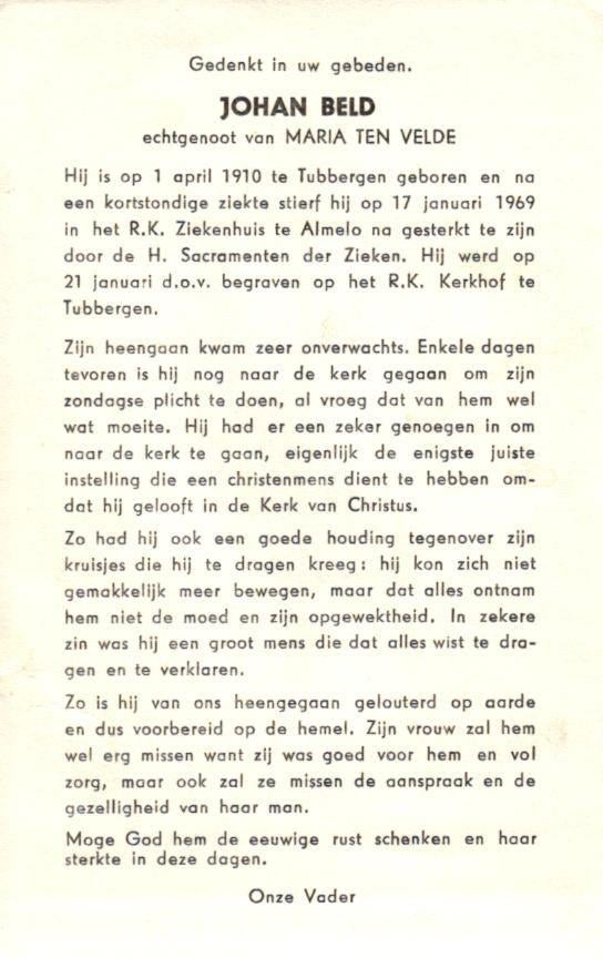 Beld Johan 1910 Tubbergen-1969 Almelo, Ophalen of Verzenden