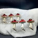 6 Fraaie Glas Kerst Ornamenten  Paddenstoel op Knijper 9cmh, Ophalen of Verzenden, Zo goed als nieuw