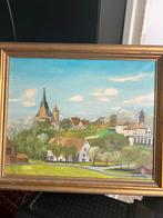 Schilderij: Dorpsgezicht met Kerk, Antiek en Kunst, Kunst | Schilderijen | Klassiek, Ophalen of Verzenden