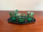 Persglazen 3-delig roomstel groen glas Leerdam?, Ophalen of Verzenden