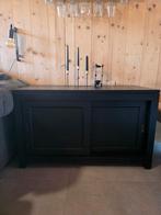 Zwart Teak Dressoir met Schuifdeuren, Huis en Inrichting, Met deur(en), 100 tot 150 cm, Zo goed als nieuw, Modern