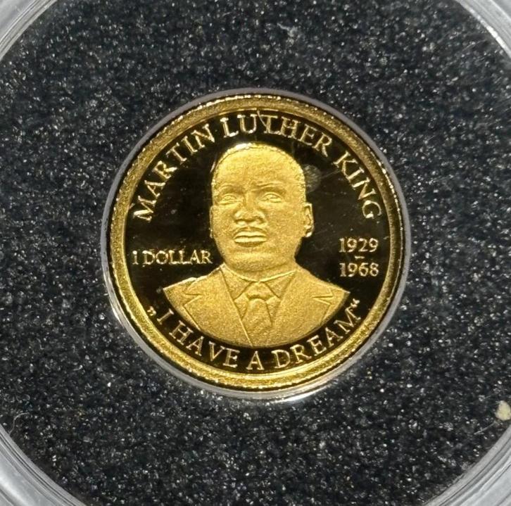 Gouden munt 0.5g Martin Luther King 14K, Postzegels en Munten, Edelmetalen en Baren, Goud, Ophalen of Verzenden
