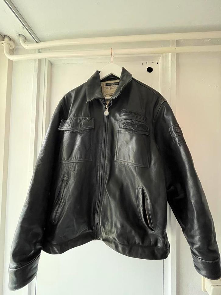 Nickelson Leren Jas - Maat L, Kleding | Heren, Jassen | Zomer, Gedragen, Maat 52/54 (L), Zwart, Ophalen of Verzenden